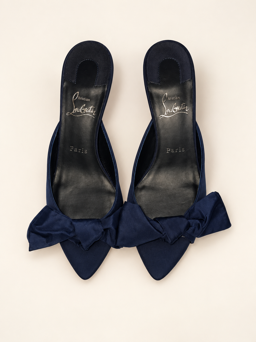 Christian Louboutin Mulazee 60 Bow Mules — Navy — Size 40.5